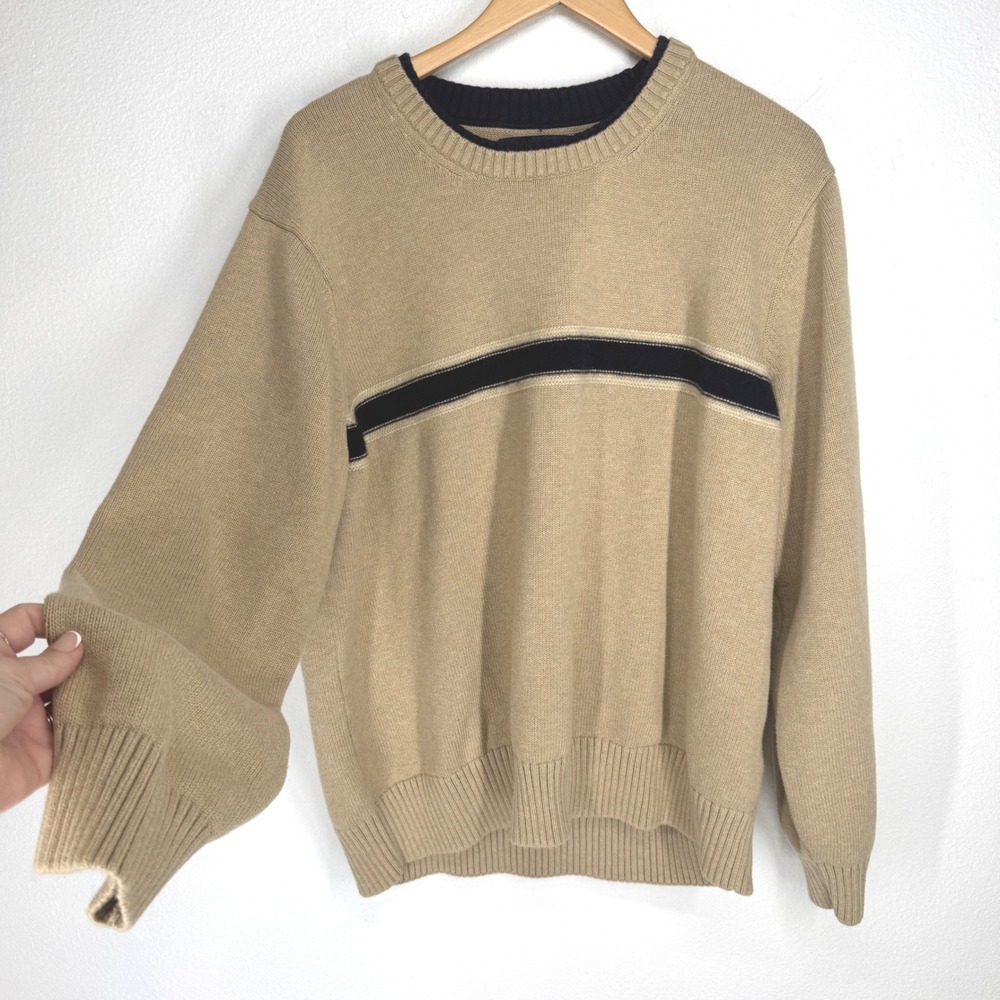Tommy Hilfiger Men XL 90s Stripe Cotton Lambswool Crewneck Sweater Ribbed Preppy